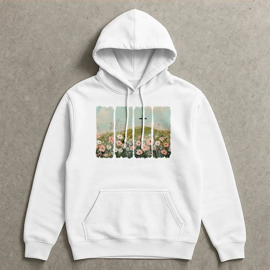 He Is Not Here He Has Risen Hoodie | Floral Cross Easter Scripture Design | Premium Cotton Blend | Christian Religious Gift For Her