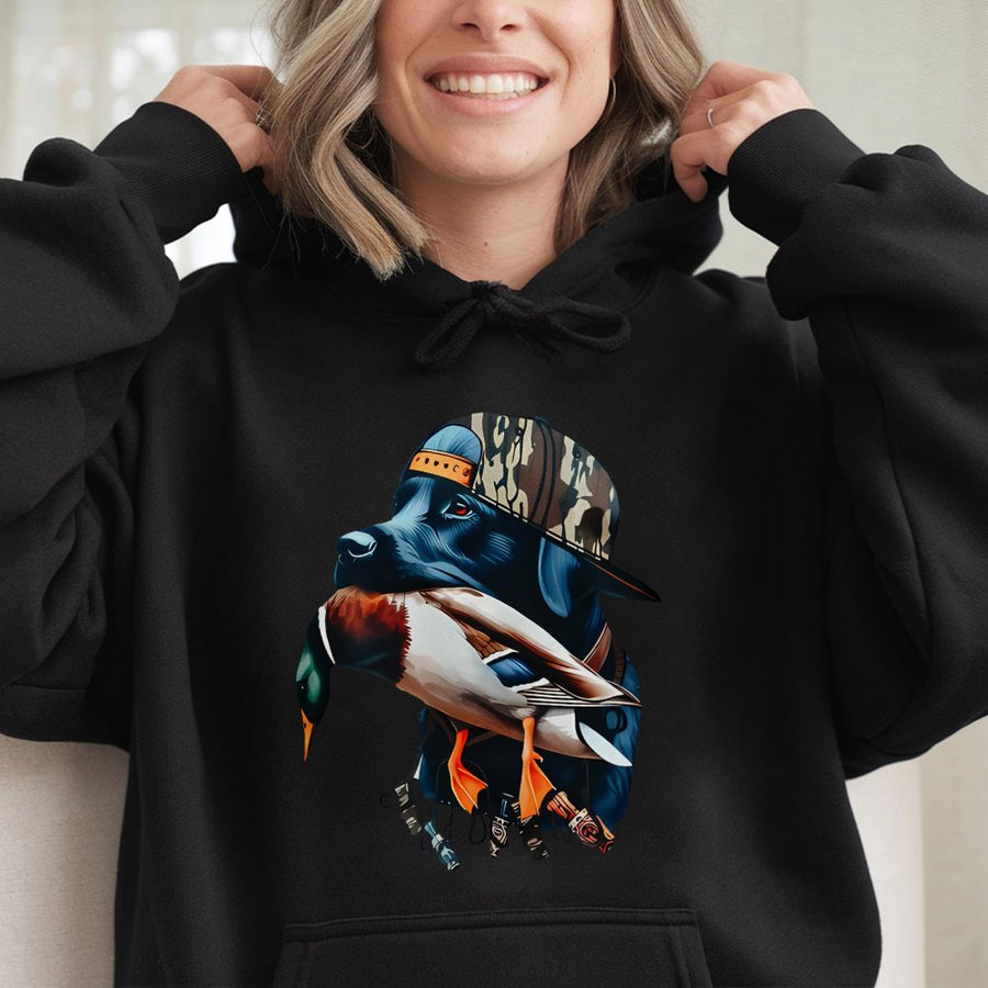 Hunting Dog Hoodie | Mallard Duck Retriever Graphic | Premium Cotton Blend | Gift For Hunters and Waterfowl Enthusiasts