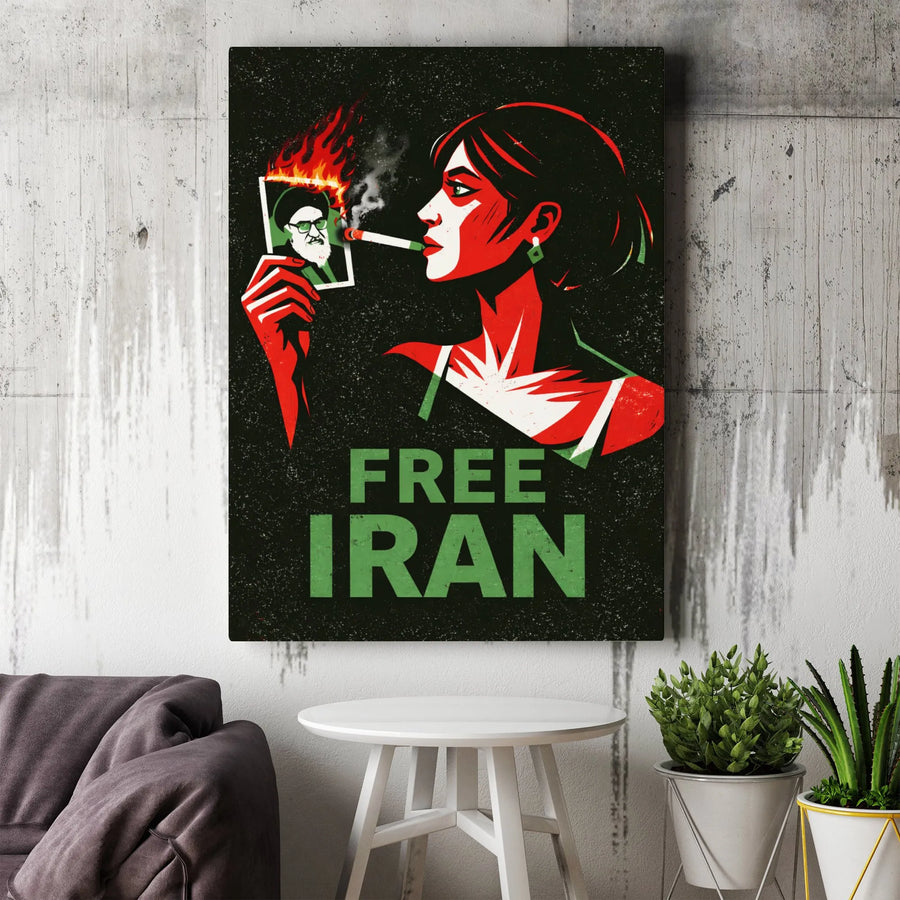 Free Iran Canvas Wall Art | Woman Life Freedom Protest Print | Premium Gallery Wrap Canvas | Political Activist Gift for Home Decor