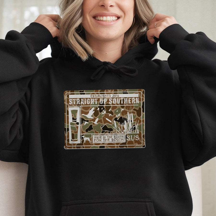 Southern Duck Hunting Hoodie | Camo Wildlife Graphic Print | Premium Cotton-Blend Comfort | Gift For Country Outdoor Lovers