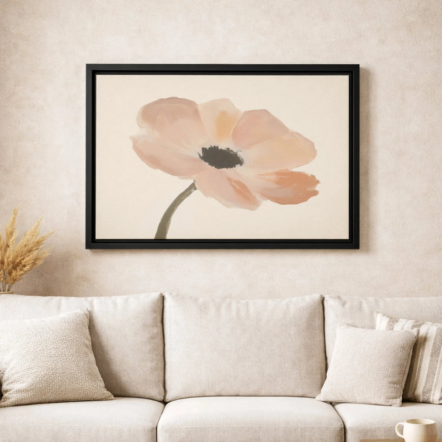 Blush Pink Poppy Canvas Wall Art | Minimalist Botanical Flower Print | Gallery Quality 1.25" Profile | Modern Home Decor Gift