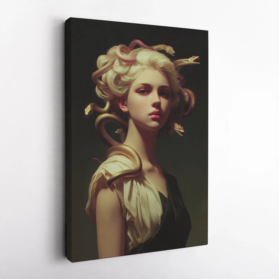 Medusa Vertical Canvas | Mythological Portrait Art | Premium Canvas Print | Greek Mythology Gift for Dark Academia Home Decor