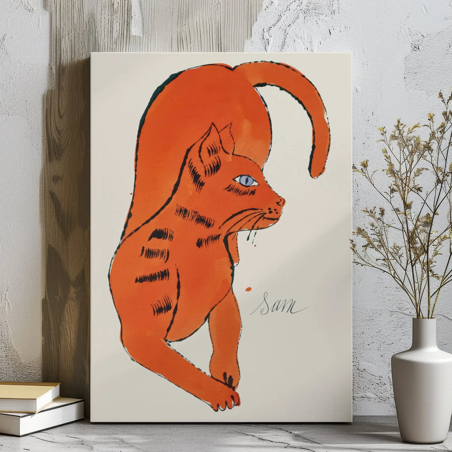 Orange Cat Canvas Wall Art | Mid-Century Modern Minimalist Pet Portrait | Premium Gallery Wrap Print | Whimsical Animal Lover Home Decor Gift