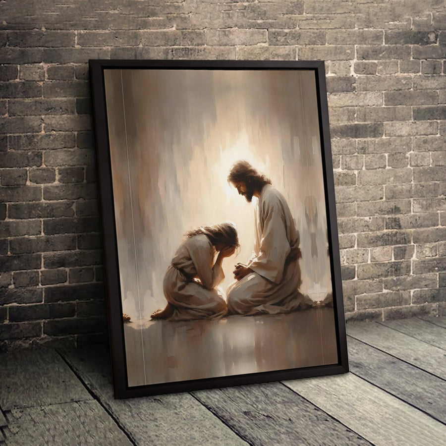 Jesus Comforting Weeping Woman Canvas | Religious Fine Art Print | 1.25-Inch Premium Gallery Profile | Spiritual Home Decor Gift