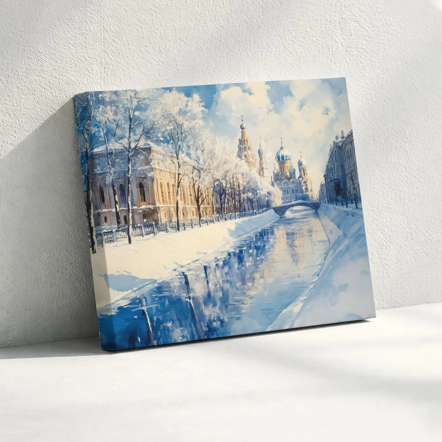 Winter St. Petersburg Canvas Print | Snowy Canal & Orthodox Church Art | Premium Gallery-Quality Wall Decor | Seasonal Home & Office Gift
