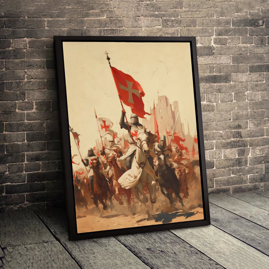 Knights Templar Battle Canvas Print | Crusaders On Horseback Historical Wall Art | Premium Gallery Wrapped | Gift For History Buffs