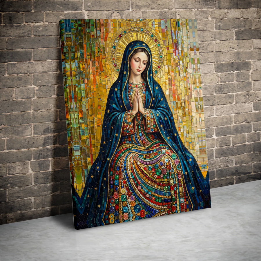 Virgin Mary Canvas Wall Art | Our Lady of Guadalupe Mosaic Style Print | Premium Gallery Wrapped Canvas | Catholic Home Decor Gift