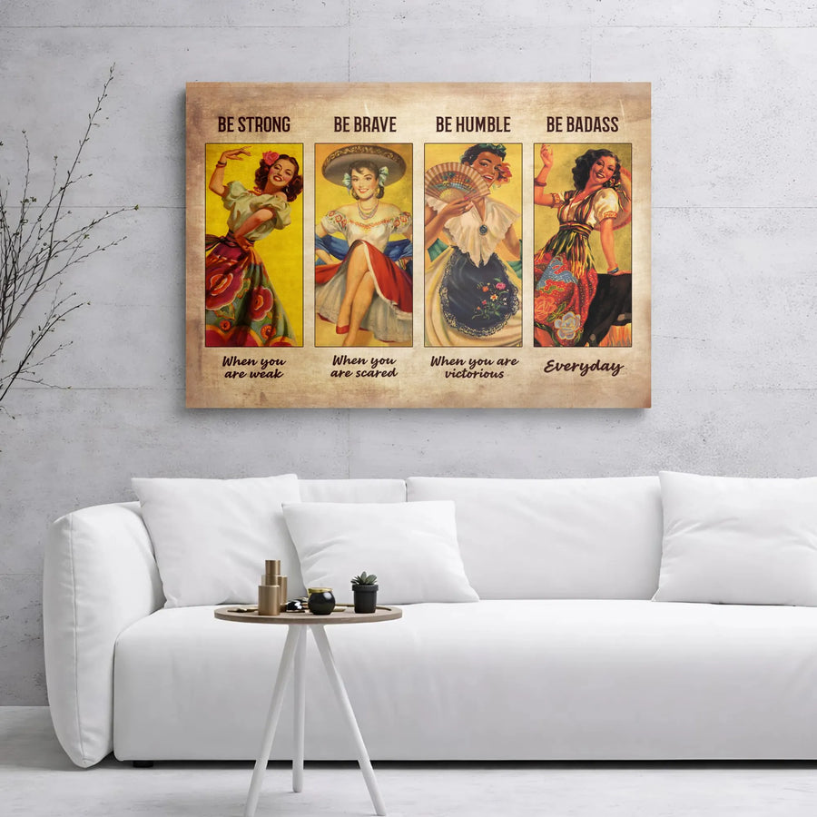 Latina Woman Wall Art | Vintage Pinup Style Inspirational Quote | 1.25-Inch Premium Gallery Wrapped Canvas | Empowering Home Decor Gift