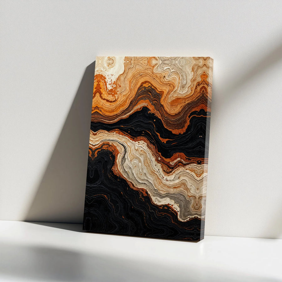 Abstract Canvas Wall Art | Copper and Black Marble Fluid Art | Premium Gallery Wrap Canvas | Modern Home Decor Gift