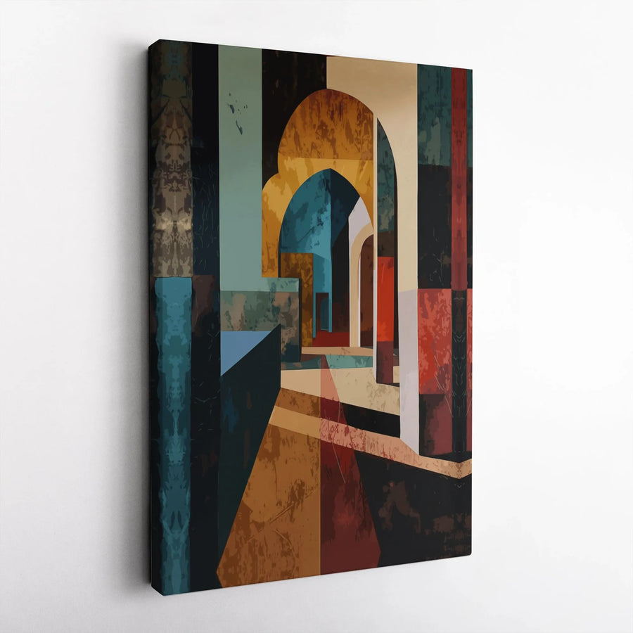 Abstract Geometric Arch Canvas Art | Mid-Century Modern Architectural Wall Decor | Premium 1.25 Inch Gallery Wrap | Statement Piece for Living Room