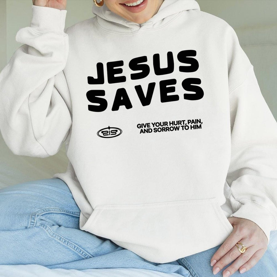 Jesus Saves Hoodie | Christian Graphic Apparel | Soft Cotton-Blend Premium Quality | Inspirational Gift for Faith-Based Streetwear Enthusiasts