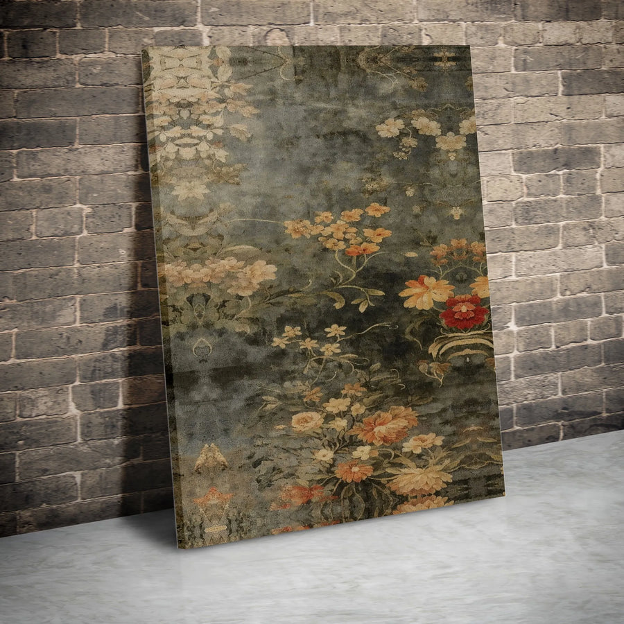 Vintage Dark Floral Canvas Wall Art | Moody Botanical Oil Painting Style | Premium Fade-Resistant Gallery Wrap | Sophisticated Home Decor Gift