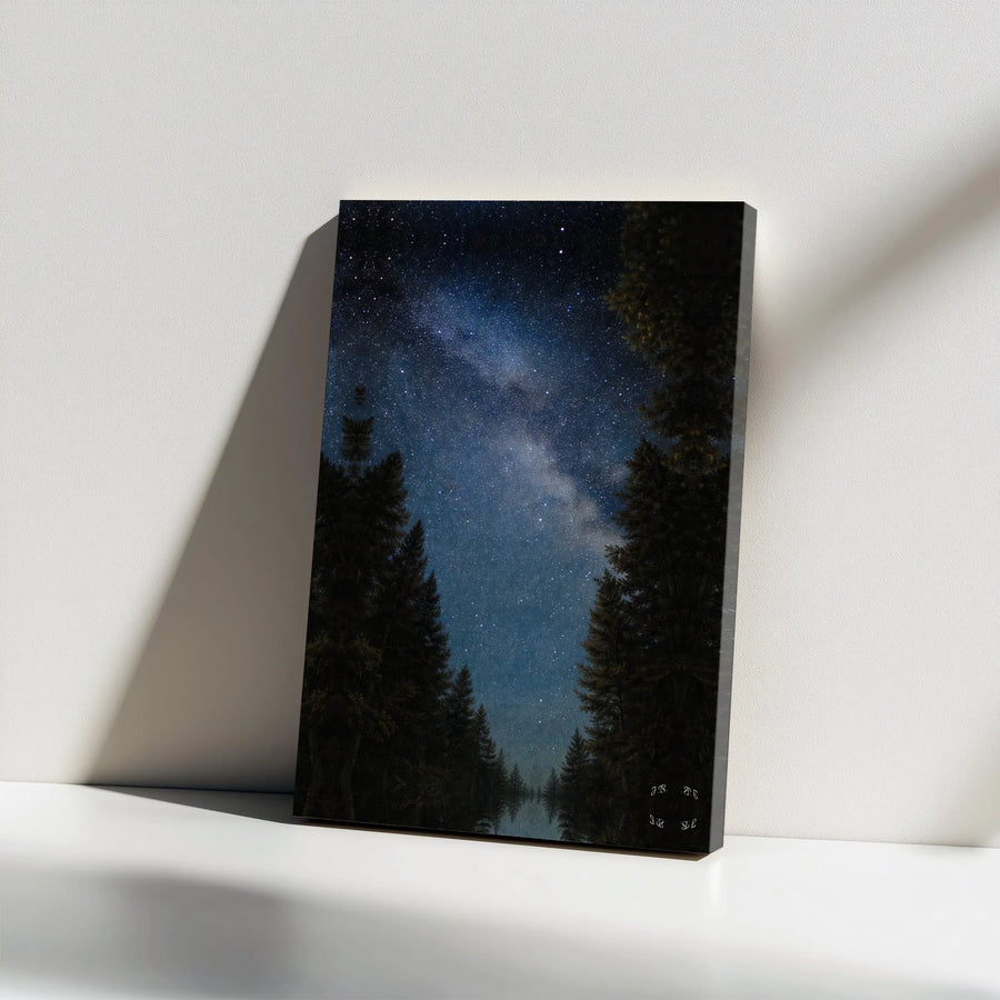 Milky Way Canvas Print | Starry Night Forest & Lake Art | Premium Frameless Wall Decor | Nature Lover Gift for Stargazer