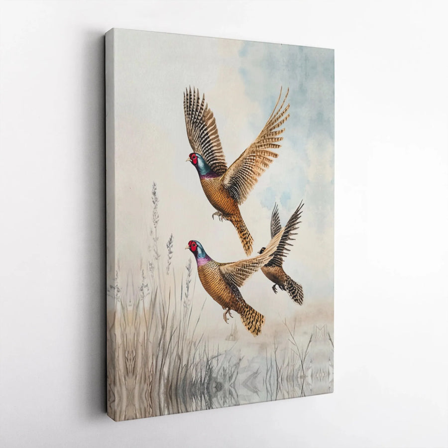Pheasant Wall Art Canvas | Vintage Bird Watercolor Painting | Premium Gallery Wrap 1.25" Frame | Countryside Home Decor Gift