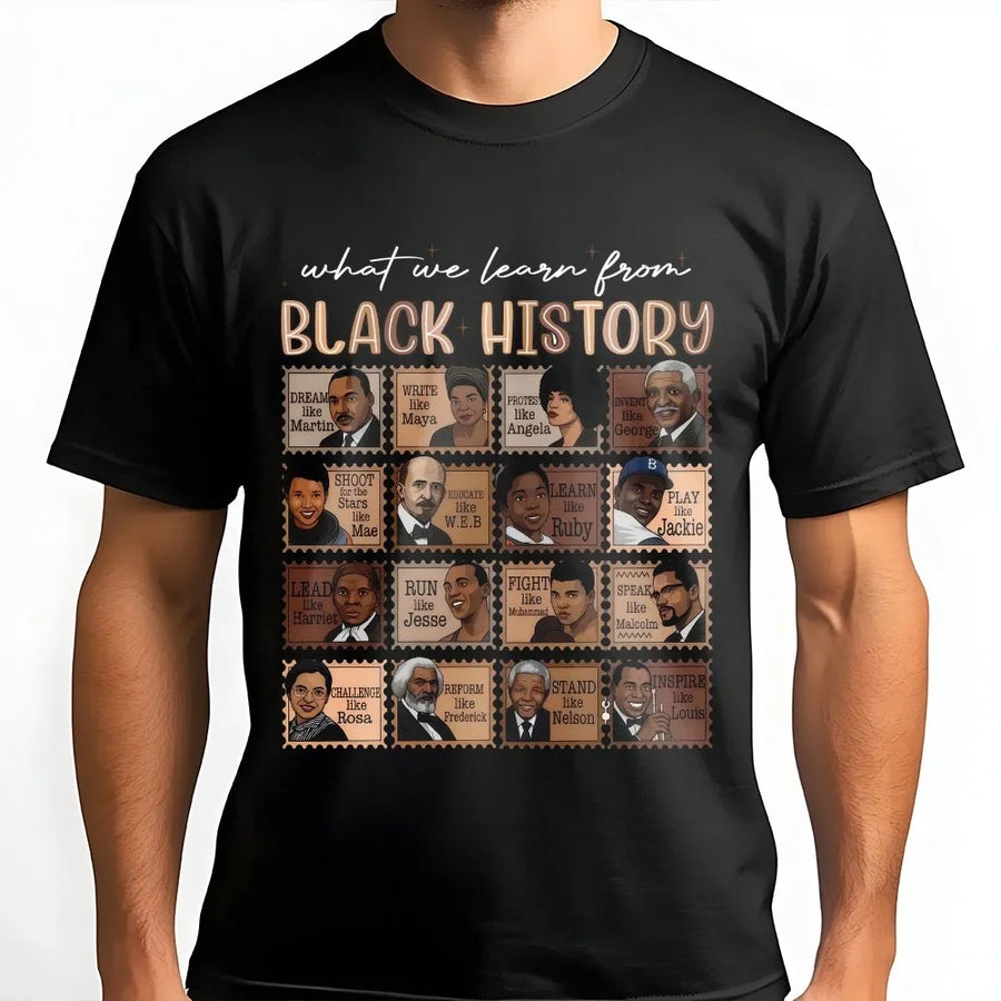 Black History Month T-Shirt | Inspirational Leaders Stamp Design | Premium 100% Cotton Tee | African American Heritage Gift for Adults
