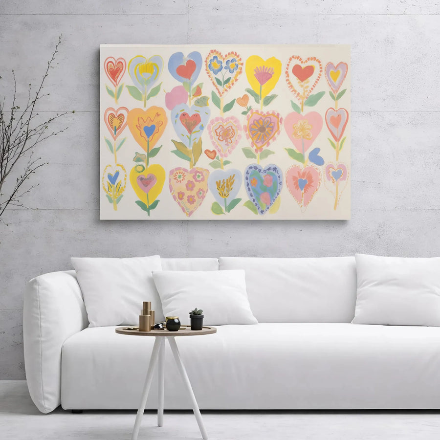 Colorful Heart Flower Wall Art | Whimsical Folk Art Canvas Print | 1.25 Inch Gallery Wrap | Bohemian Home Decor Gift For Her