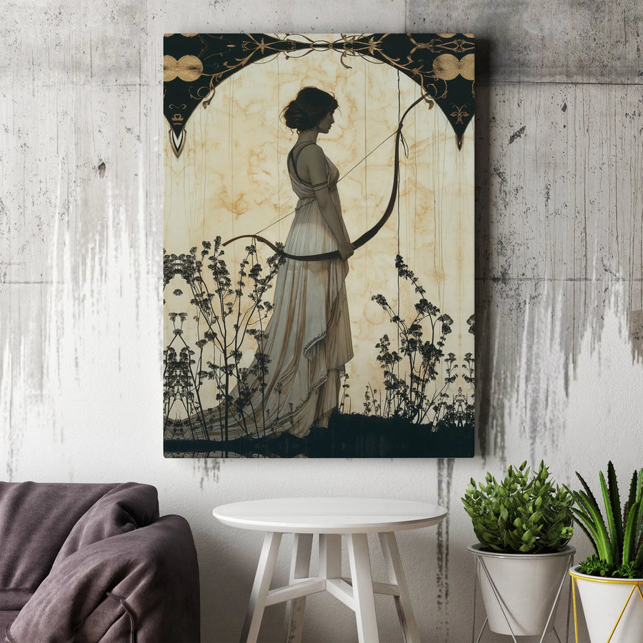 Artemis Goddess Canvas Art | Art Nouveau Archer Print | Premium Fade-Resistant Wall Decor | Elegant Mythology Home Gift