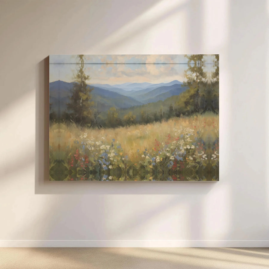 Mountain Landscape Canvas Print | Wildflower Meadow Wall Art | Gallery Wrapped Premium Decor | Nature Inspired Gift for Living Room