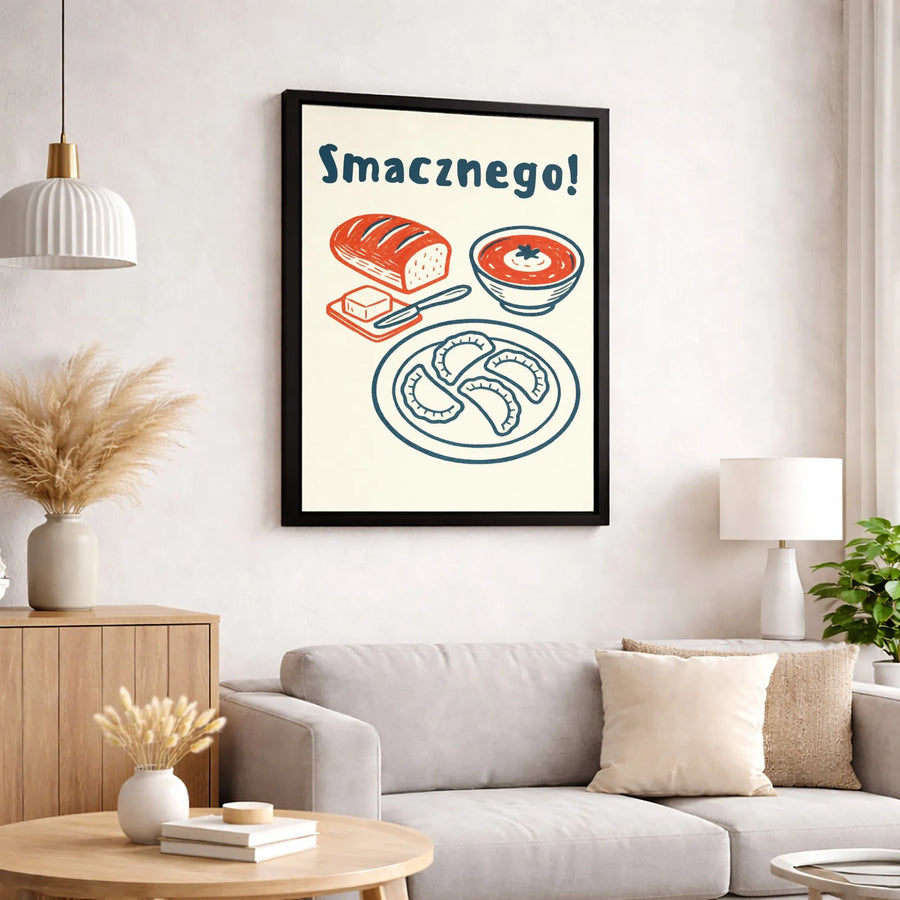 Smacznego Polish Food Wall Art | Pierogi Soup Bread Kitchen Illustration | Premium Gallery Canvas | Traditional Culinary Gift for Polish Heritage