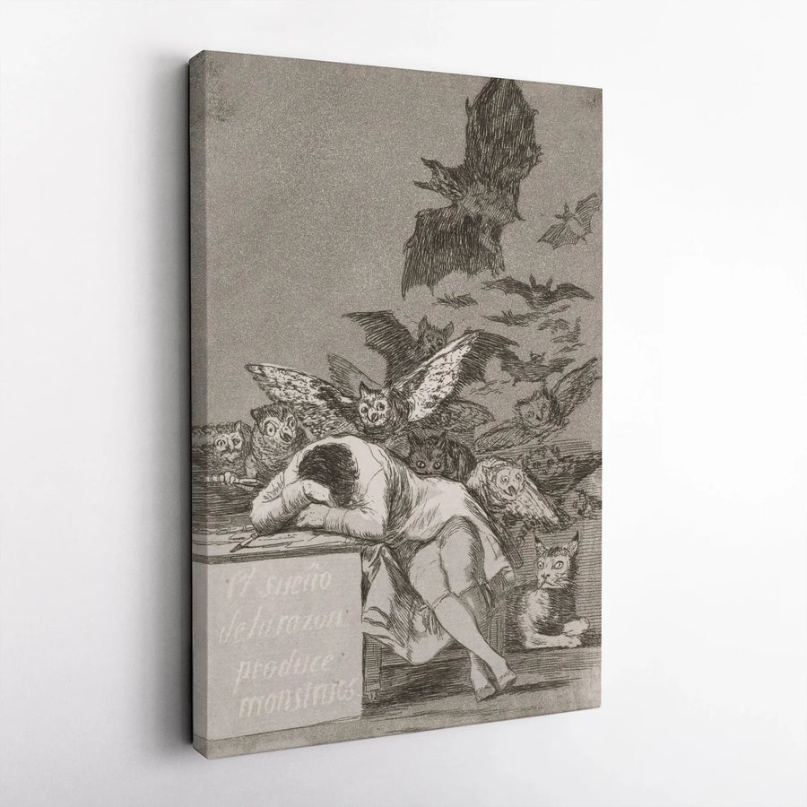 Goya The Sleep of Reason Produces Monsters Canvas | Famous Spanish Etching Reproduction | Premium Fade-Resistant Print | Collector's Dark Academia Wall Art Gift