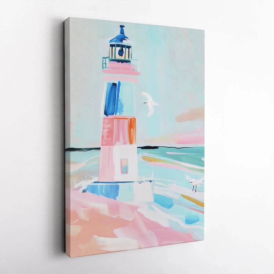 Abstract Lighthouse Canvas Wall Art | Pastel Coastal Beach Decor | Premium Fade-Resistant Print | Modern Gallery Home Decor Gift