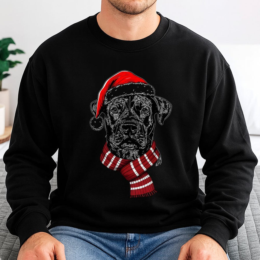 Christmas Dog Sweatshirt | Festive Santa Hat and Scarf Graphic | Premium Cotton Blend | Holiday Gift for Dog Lovers and Pet Owners