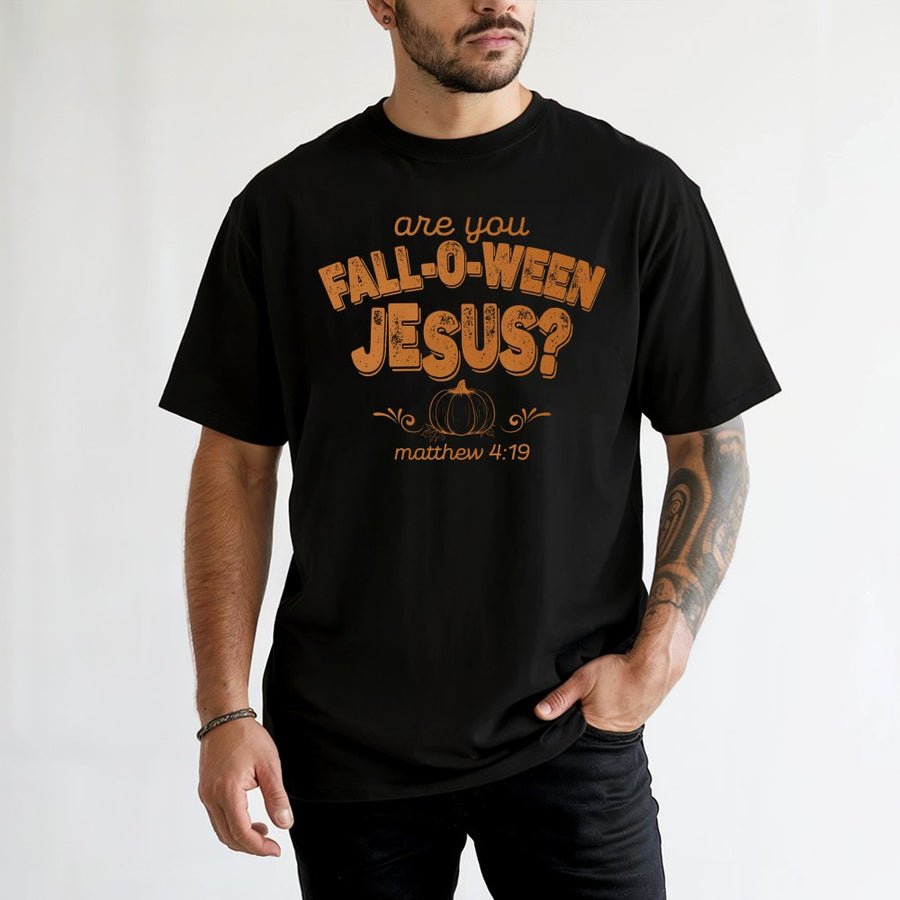 Fall-O-Ween Jesus T-Shirt | Retro Christian Faith Graphic | 100% Cotton Premium Tee | Faith-Based Autumn Gift for Men and Women