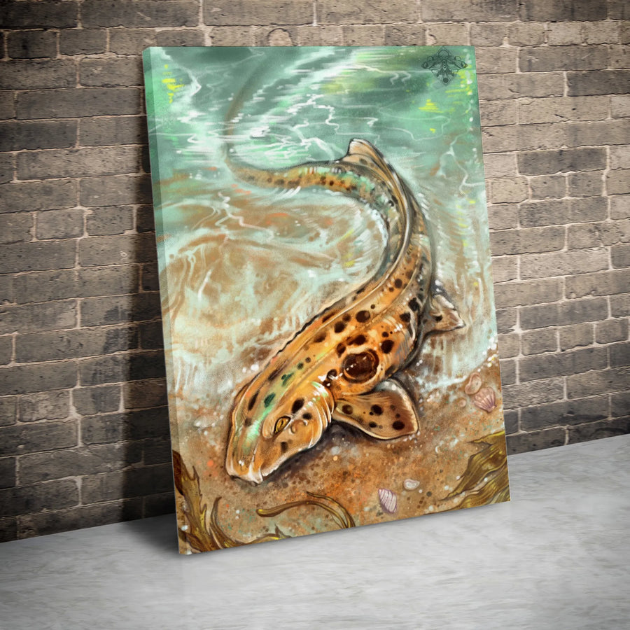 Epaulette Shark Canvas Wall Art | Watercolor Walking Shark Painting | Premium Gallery Wrapped Canvas | Gift for Marine Biologist & Ocean Lover