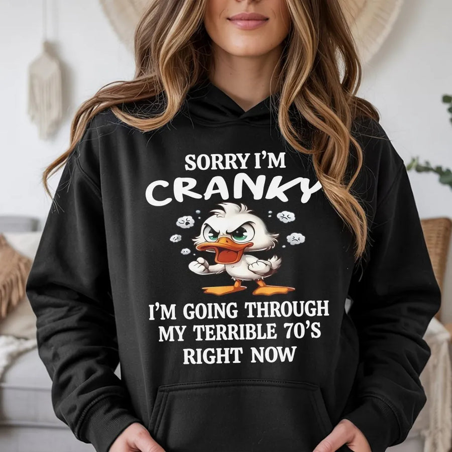 70th Birthday Hoodie | Sorry I'm Cranky Terrible 70s Graphic | Cotton-Blend Premium Comfort | Funny Gift for 70 Year Old Man or Woman