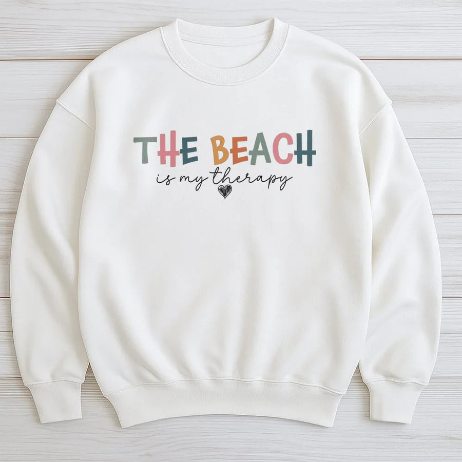 Beach Therapy Sweatshirt | Colorful Retro Graphic Crewneck | Cozy Cotton Blend Pullover | Gift for Beach Lover, Summer Vacation Gift
