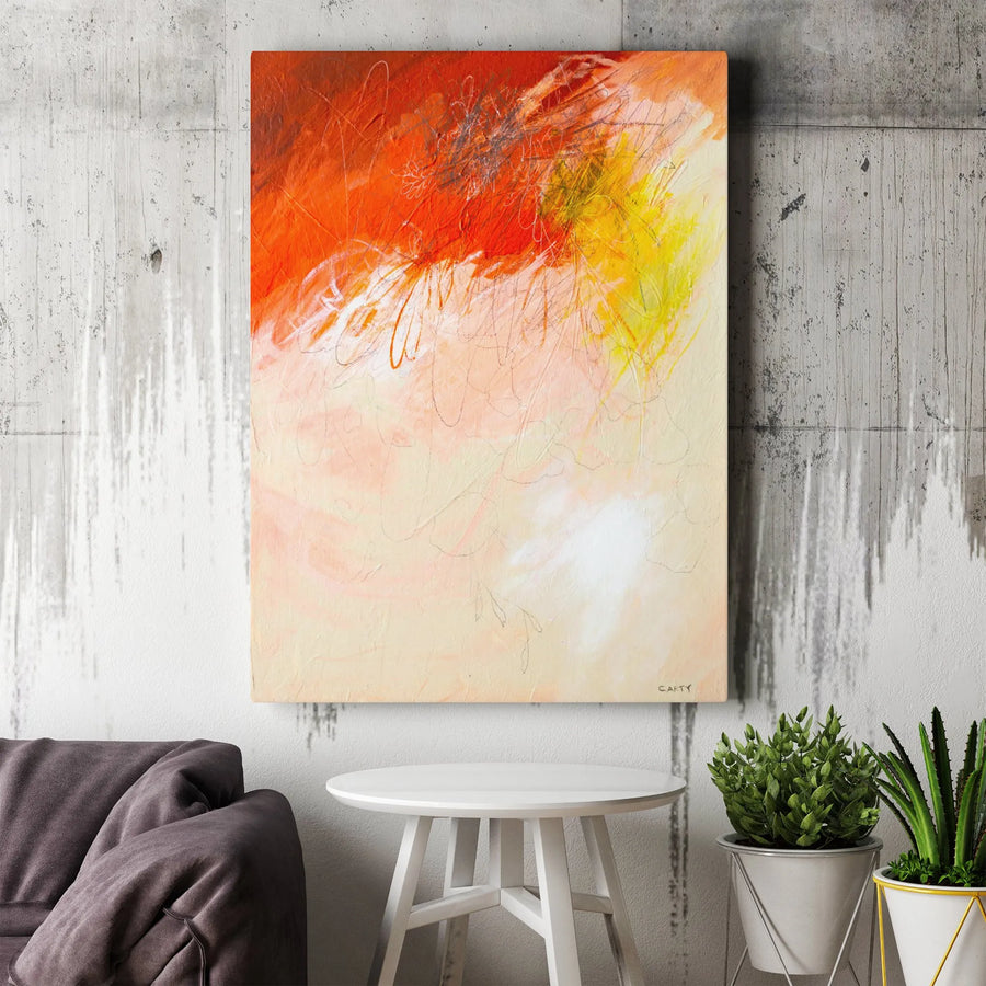 Modern Abstract Vertical Canvas | Orange and Yellow Textured Brushstroke Print | Premium Thick Gallery Wrap Canvas | Collector's Home Decor Gift