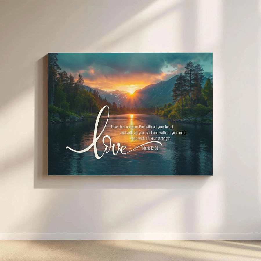 Bible Verse Canvas Print | Mark 12:30 Love Scripture Art | Premium Gallery Wrapped Canvas | Christian Home Decor Gift