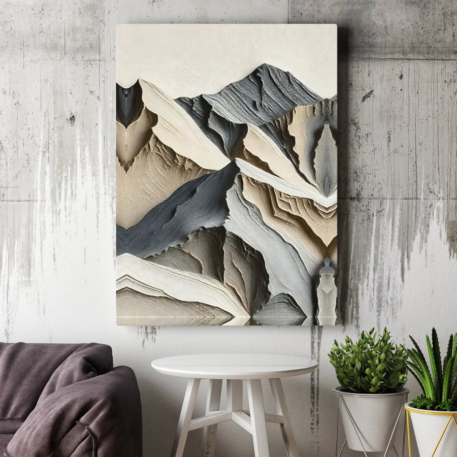 Abstract Mountain Canvas Wall Art | Neutral Layered Landscape Print | 1.25-Inch Gallery Thick Profile | Modern Home Decor for Living Room