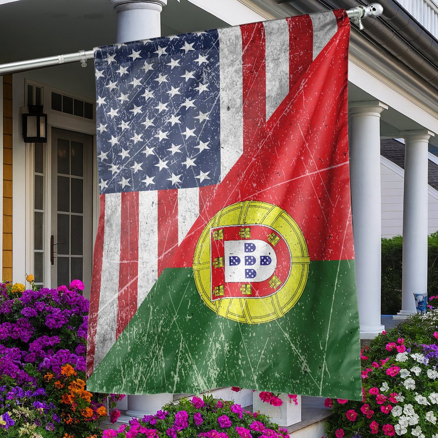 USA-Portugal Split Flag | Distressed Vintage Style Heritage Banner | Premium Weather-Resistant Polyester | Patriotic Gift for Portuguese-American