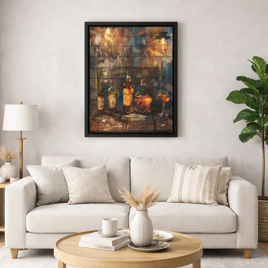 Whiskey Bourbon Wall Art Canvas | Vintage Distillery Bar Scene Print | Premium Gallery-Wrapped Decor | Man Cave or Home Bar Gift Idea