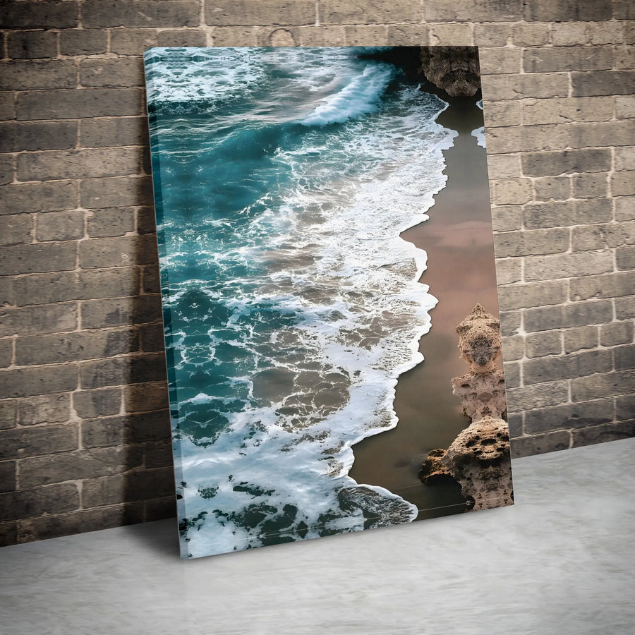Ocean Waves Canvas Wall Art | Aerial Seascape Photography | Premium Gallery Wrapped | Modern Coastal Home Decor Gift
