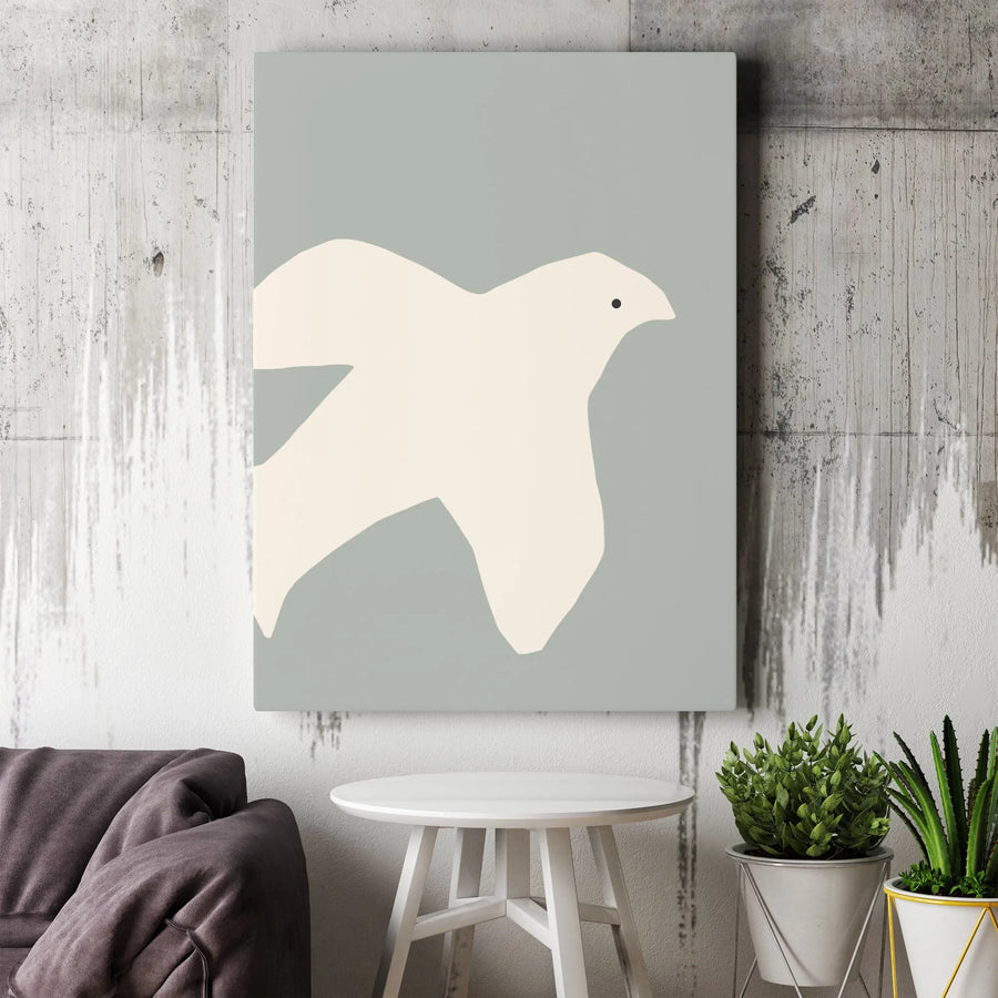 Minimalist Dove Vertical Canvas | Modern Bird Silhouette Art | Premium Gallery Wrapped Canvas | Limited Edition Nursery Decor Gift