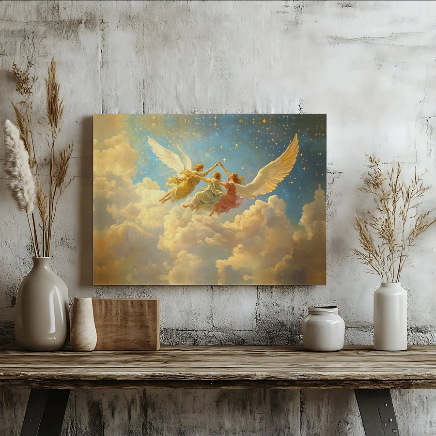 Dancing Angels Canvas Print | Celestial Sky Cloud Wall Art | Premium Gallery Wrapped Decor | Spiritual Home Office Gift