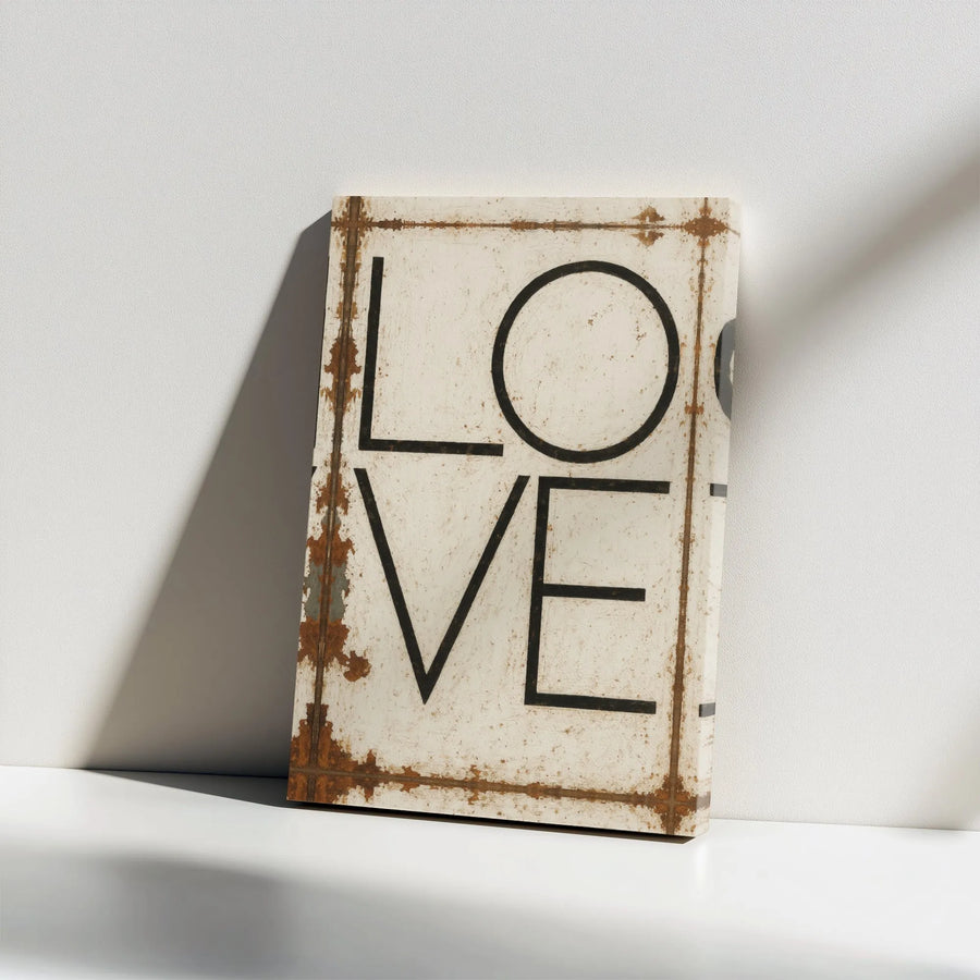 Love Canvas Wall Art | Rustic Industrial Distressed Typographic Decor | Premium Gallery Wrap Stretched Print | Romantic Modern Farmhouse Home Gift