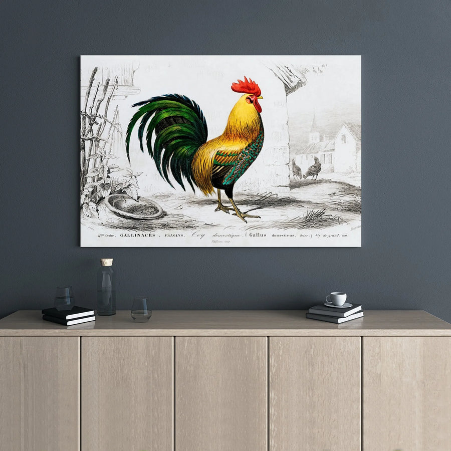 Vintage Rooster Wall Art Canvas | French Country Farmhouse Print | 1.25 Inch Gallery Wrap | Kitchen Decor For Home