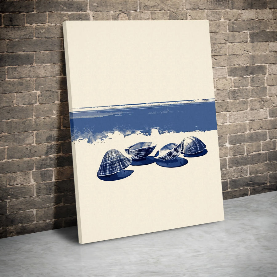 Coastal Seashells Wall Art | Minimalist Navy Blue Beach Decor | Premium 1.25" Gallery Wrapped Canvas | Coastal Home Decor Gift for Beach Lovers