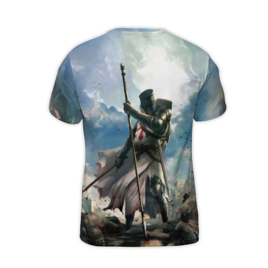 Knights Templar 3D T-Shirt | Crusader Warrior Graphic Print | Premium Polyester Blend | Historic Medieval History Gift for Men