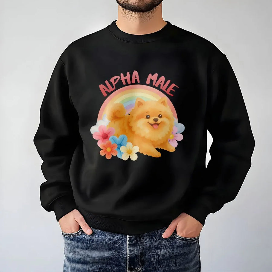 Alpha Male Pomeranian Sweatshirt | Funny Cute Dog with Rainbow Design | Premium Cotton Blend | Humorous Gift for Dog Lover