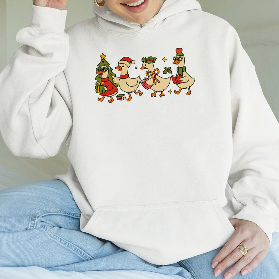 Christmas Duck Hoodie | Retro Teacher Holiday Graphic | Premium Cotton Blend | Funny Winter Gift for Teachers and Students