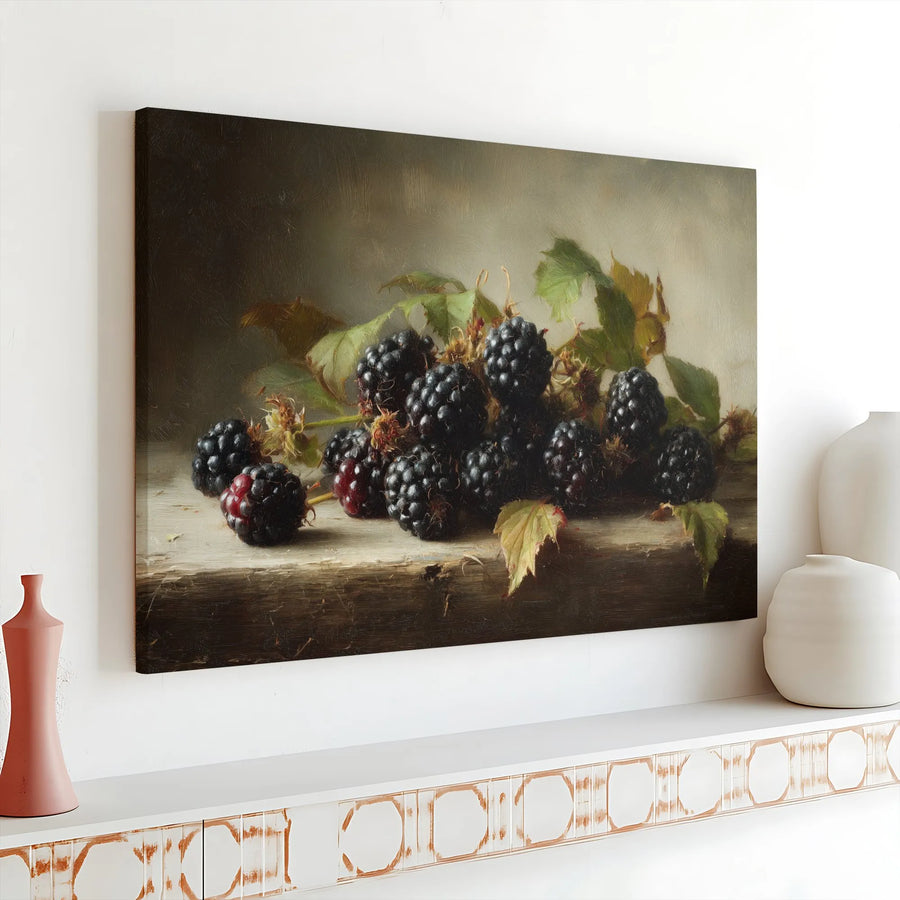 Vintage Blackberry Canvas Print | Rustic Farmhouse Fruit Painting | Premium Gallery Canvas | Kitchen & Dining Room Wall Decor Gift