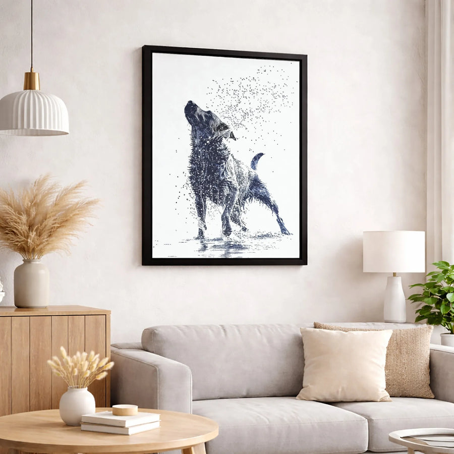 Wet Dog Shaking Off Water Canvas Art | Abstract Pet Splash Print | Premium Gallery Wrapped Decor | Modern Animal Lover Home Office Gift