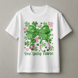 One Lucky Nurse T-Shirt | St. Patrick's Day Shamrock Stethoscope Graphic | Premium Soft Cotton Tee | Nursing Student Gift & Holiday Scrub Top