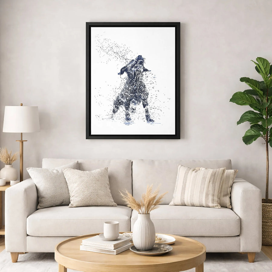 Dog Shaking Water Canvas Print | Abstract Splash Art Wall Decor | Gallery Quality 1.25 Inch Frame | Pet Lover Gift Idea