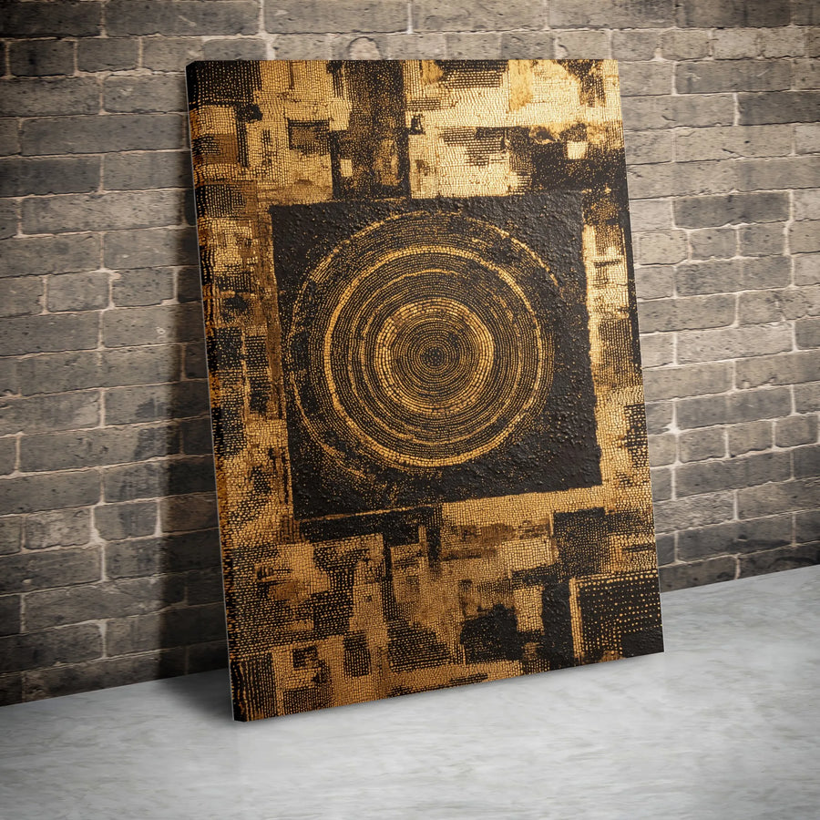 Abstract Gold and Black Canvas Print | Geometric Concentric Circles Textured Art | Premium Gallery Wrapped Wall Decor | Modern Home Office Gift