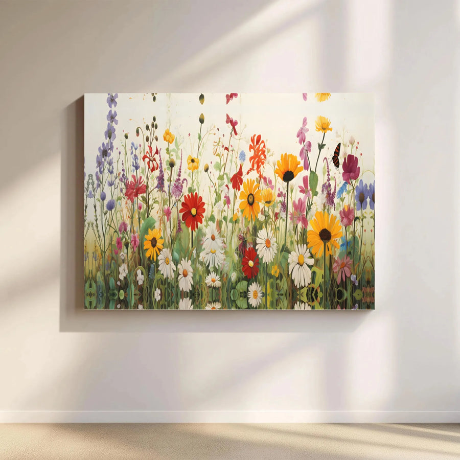 Wildflower Meadow Horizontal Canvas Wall Art | Vibrant Watercolor Floral Garden Painting | Premium 1.25” Gallery Wrap | Colorful Nature Lover Gift